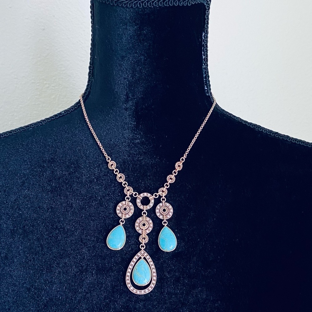 Monet Faux Turquoise Teardrop Pendant Necklace